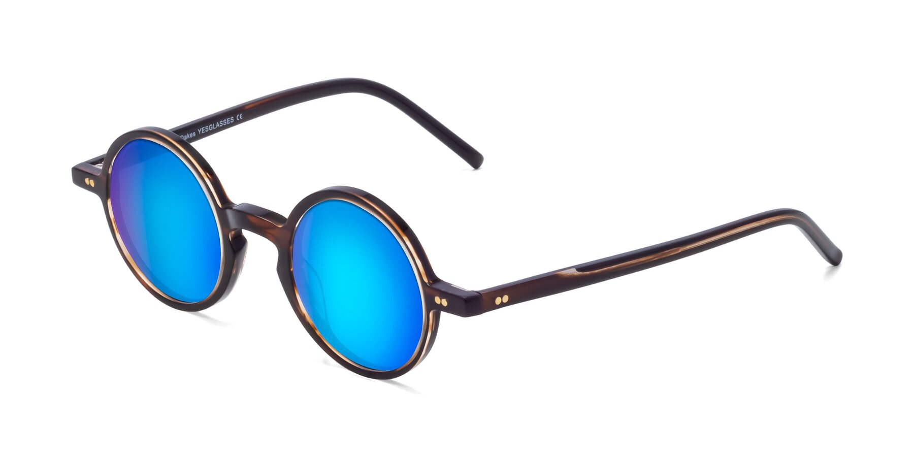 Angle of Oakes in Deep Brown Tortoise with Blue Mirrored Lenses