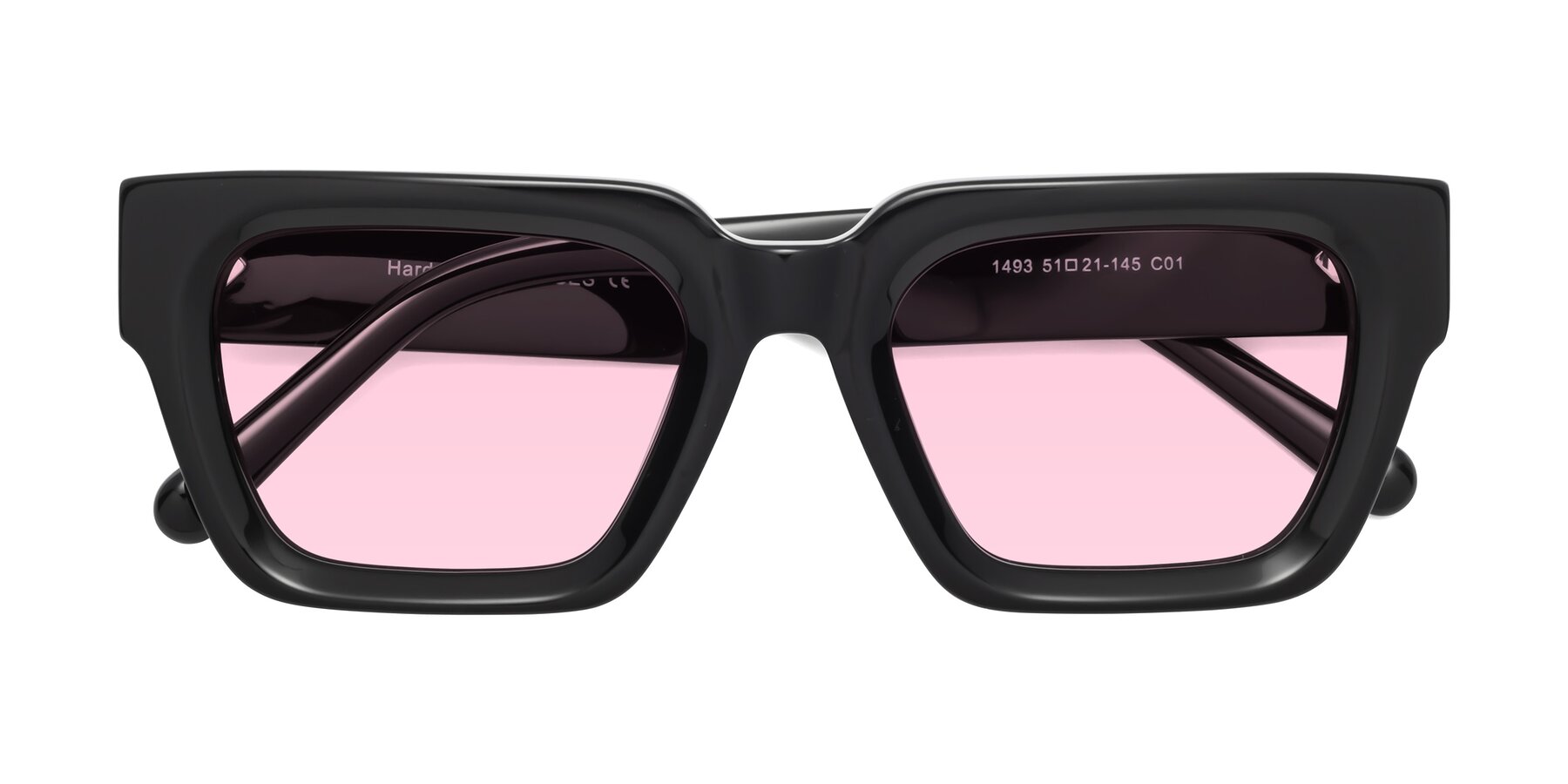 Folded Front of Hardy in Black with Light Pink Tinted Lenses