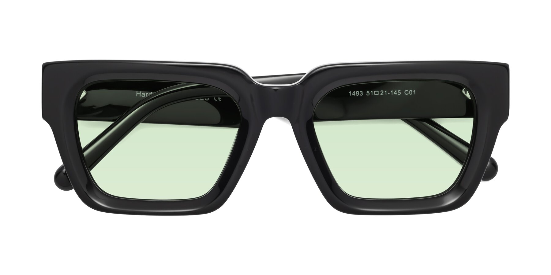Folded Front of Hardy in Black with Light Green Tinted Lenses