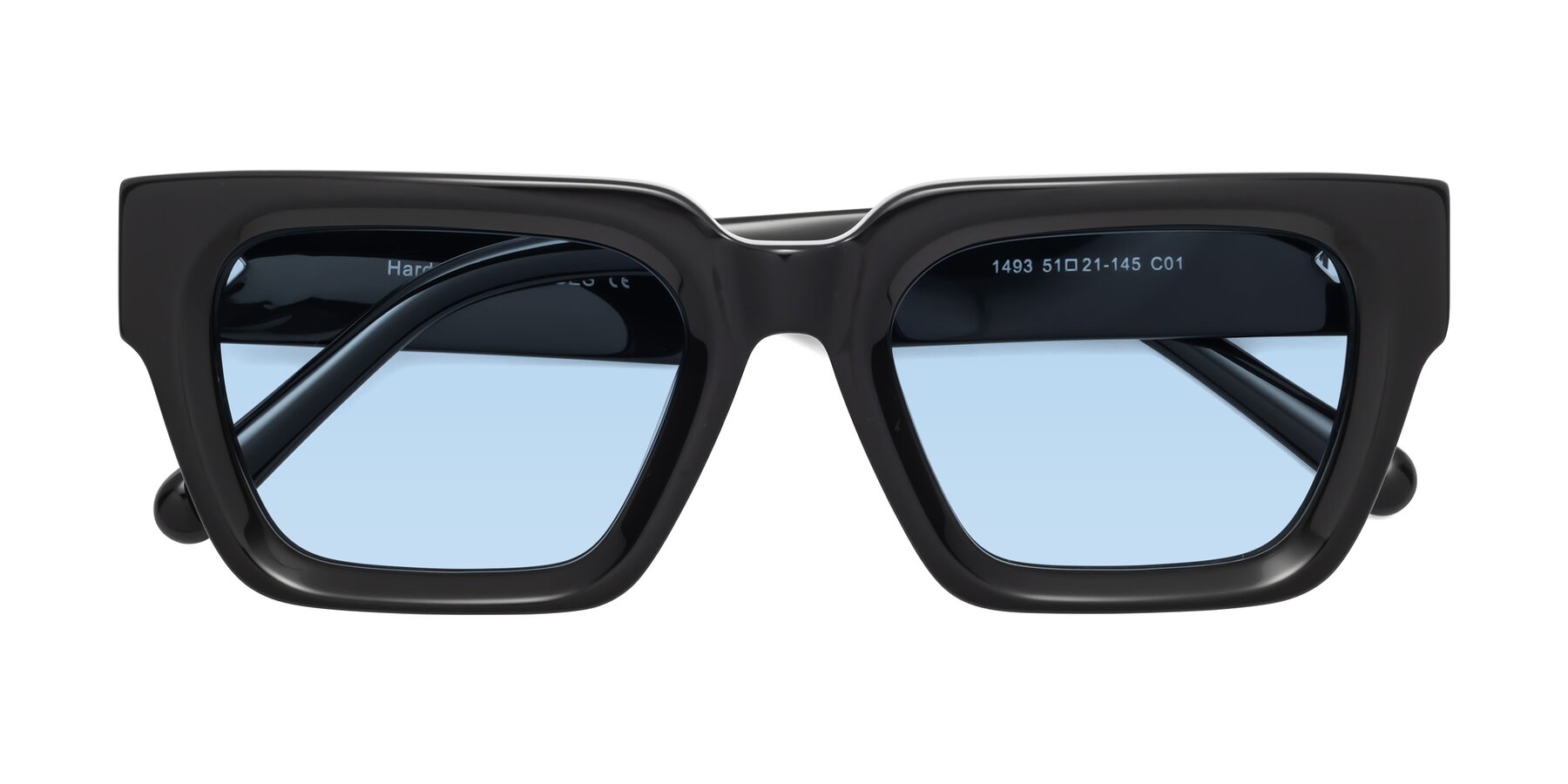 Folded Front of Hardy in Black with Light Blue Tinted Lenses