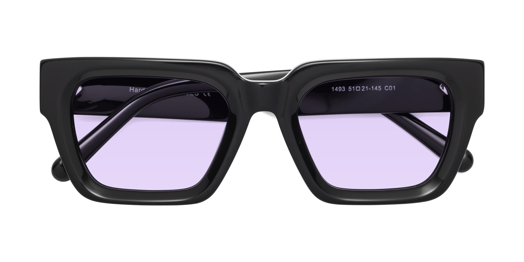 Folded Front of Hardy in Black with Light Purple Tinted Lenses