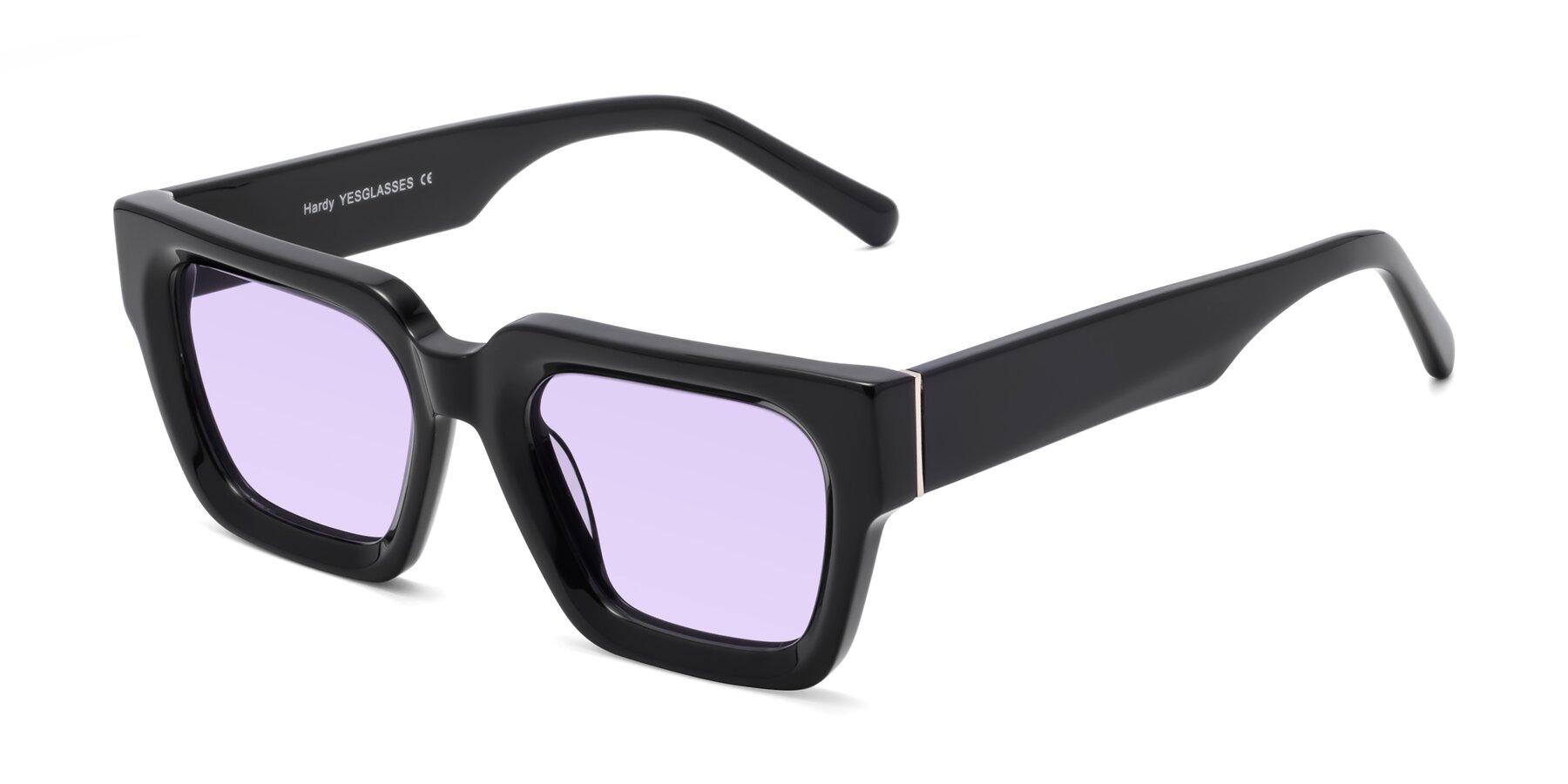 Angle of Hardy in Black with Light Purple Tinted Lenses