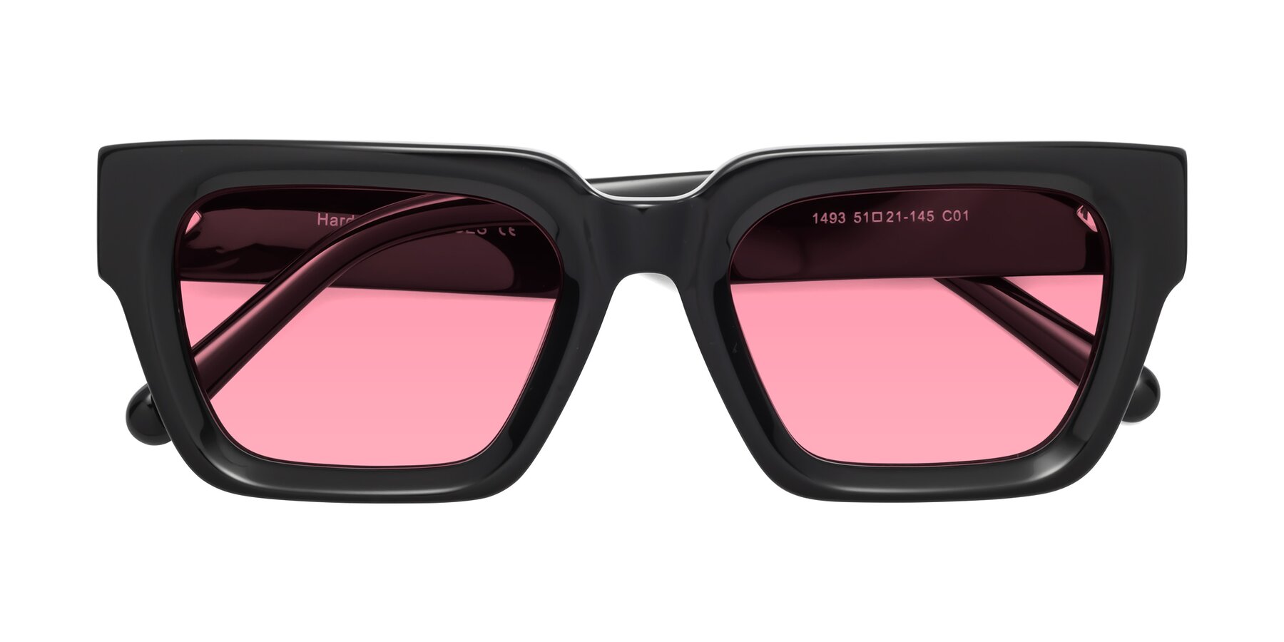 Folded Front of Hardy in Black with Pink Tinted Lenses