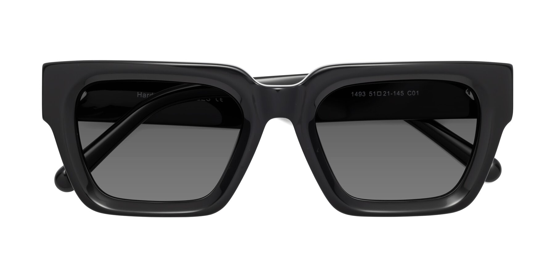 Folded Front of Hardy in Black with Medium Gray Tinted Lenses