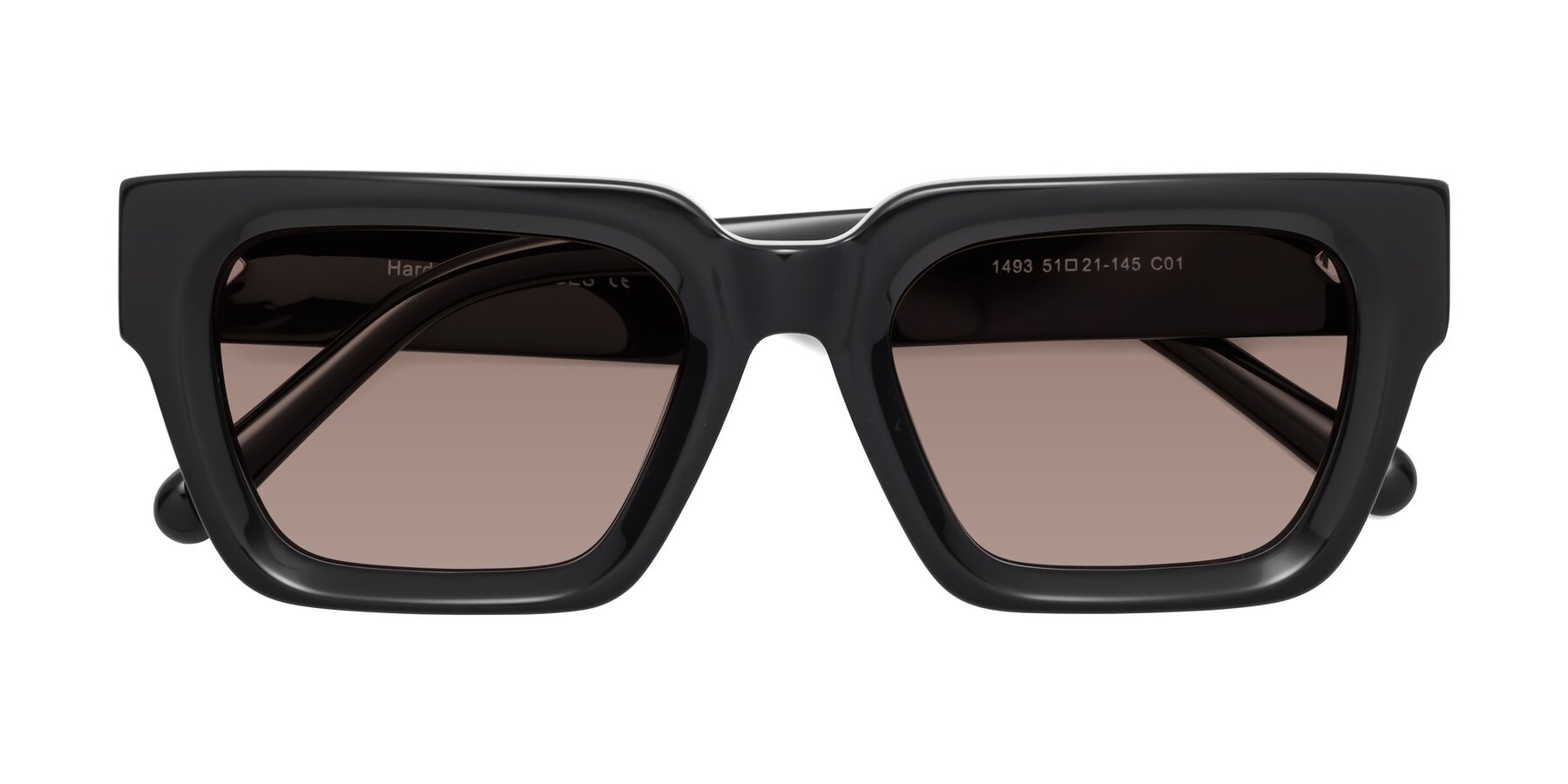 Folded Front of Hardy in Black with Medium Brown Tinted Lenses
