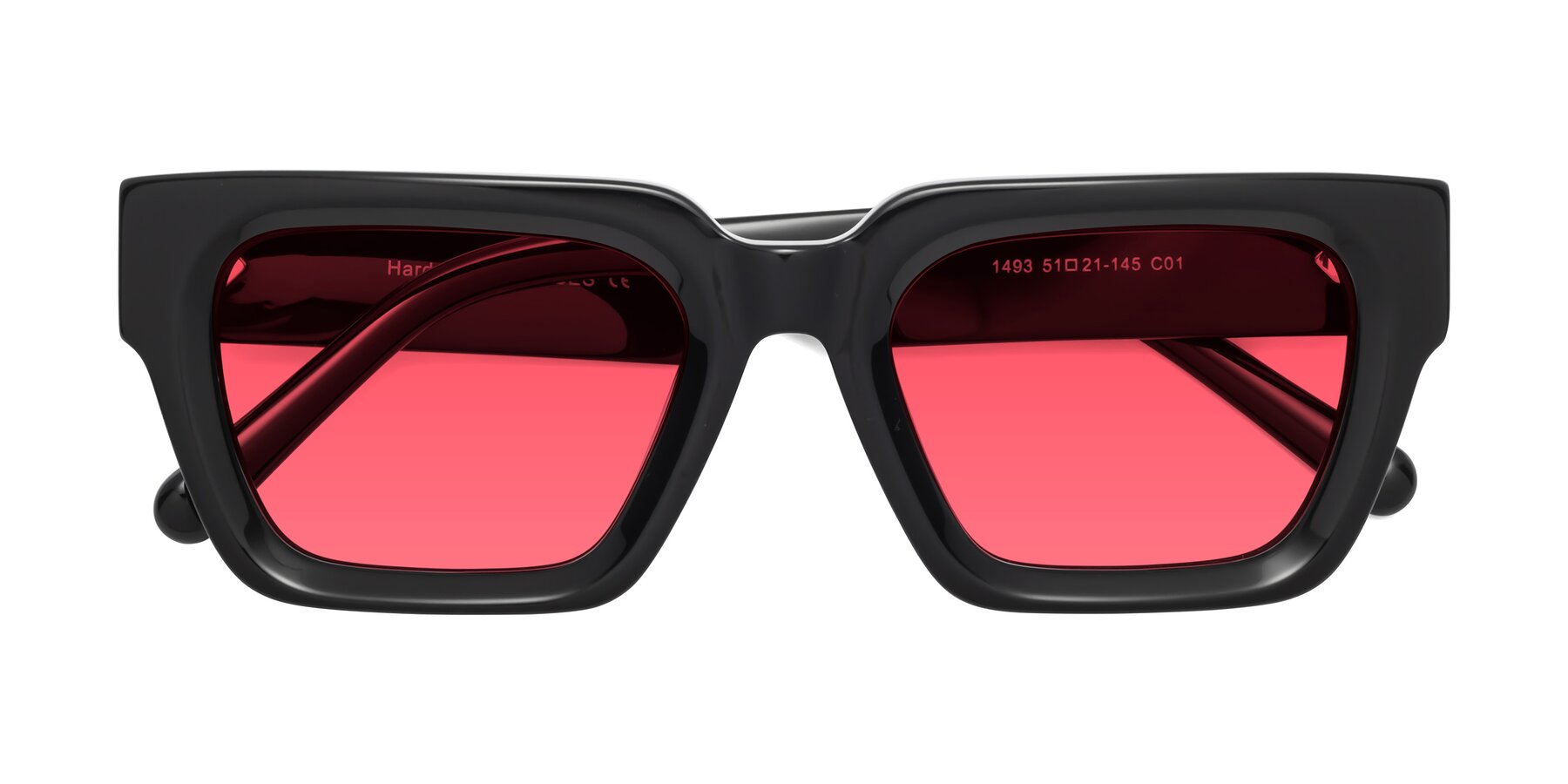 Folded Front of Hardy in Black with Red Tinted Lenses