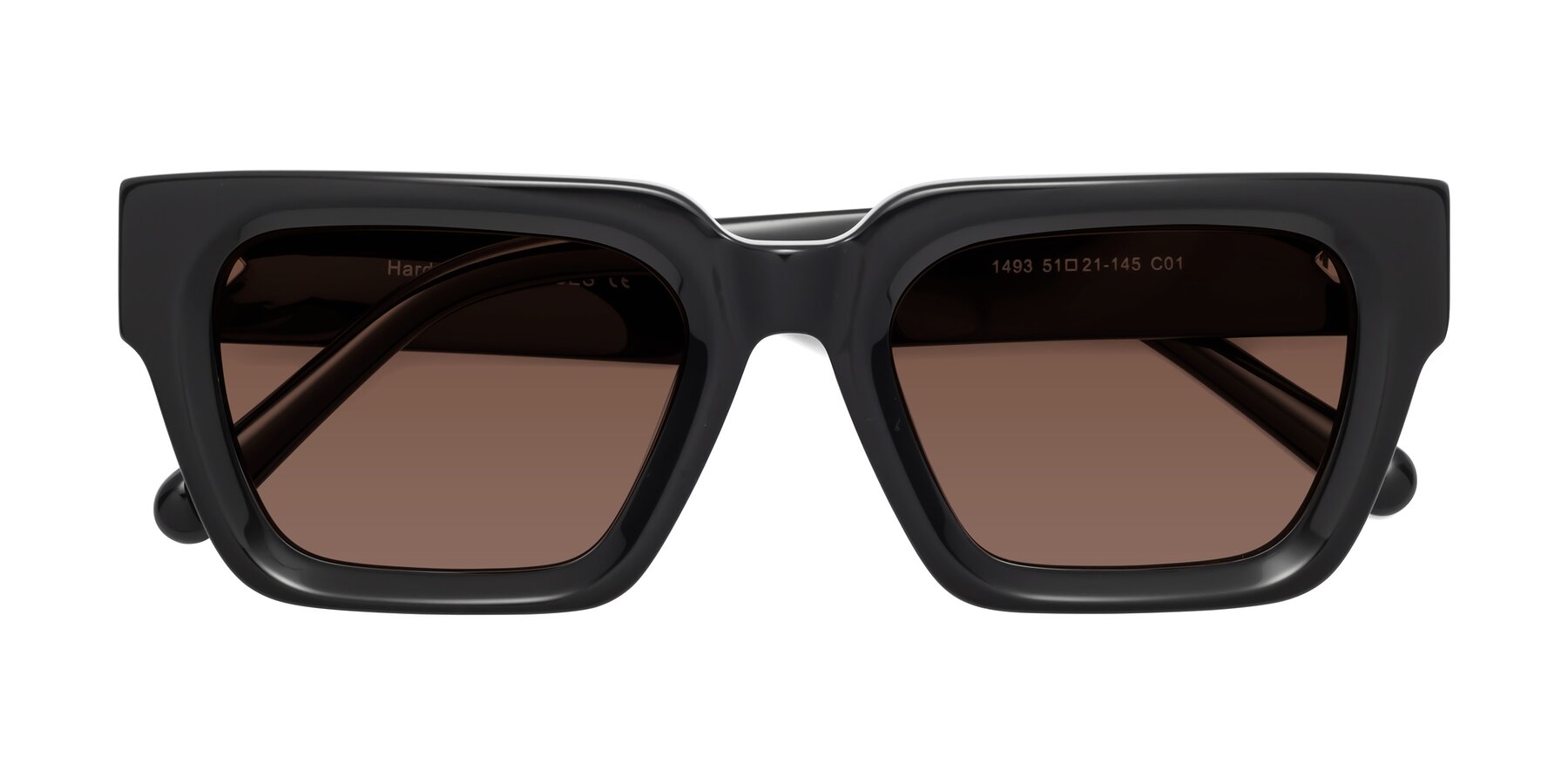Folded Front of Hardy in Black with Brown Tinted Lenses