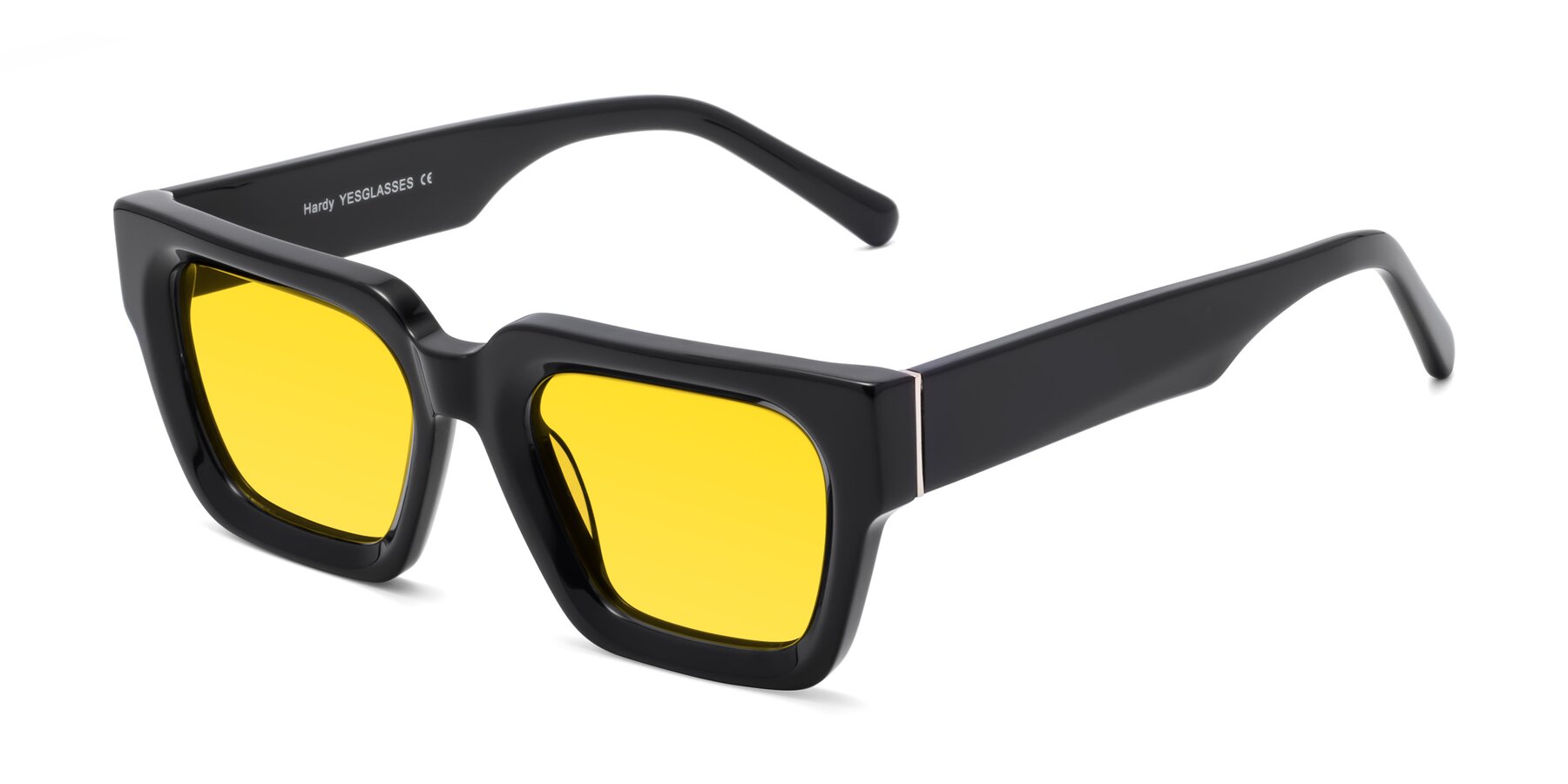 Angle of Hardy in Black with Yellow Tinted Lenses