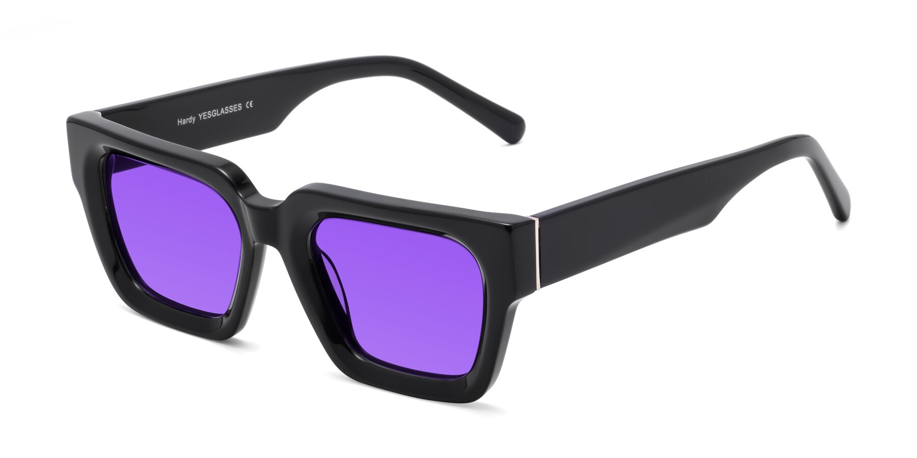 Angle of Hardy in Black with Purple Tinted Lenses