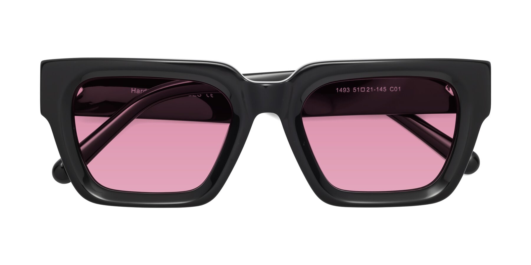 Folded Front of Hardy in Black with Medium Wine Tinted Lenses