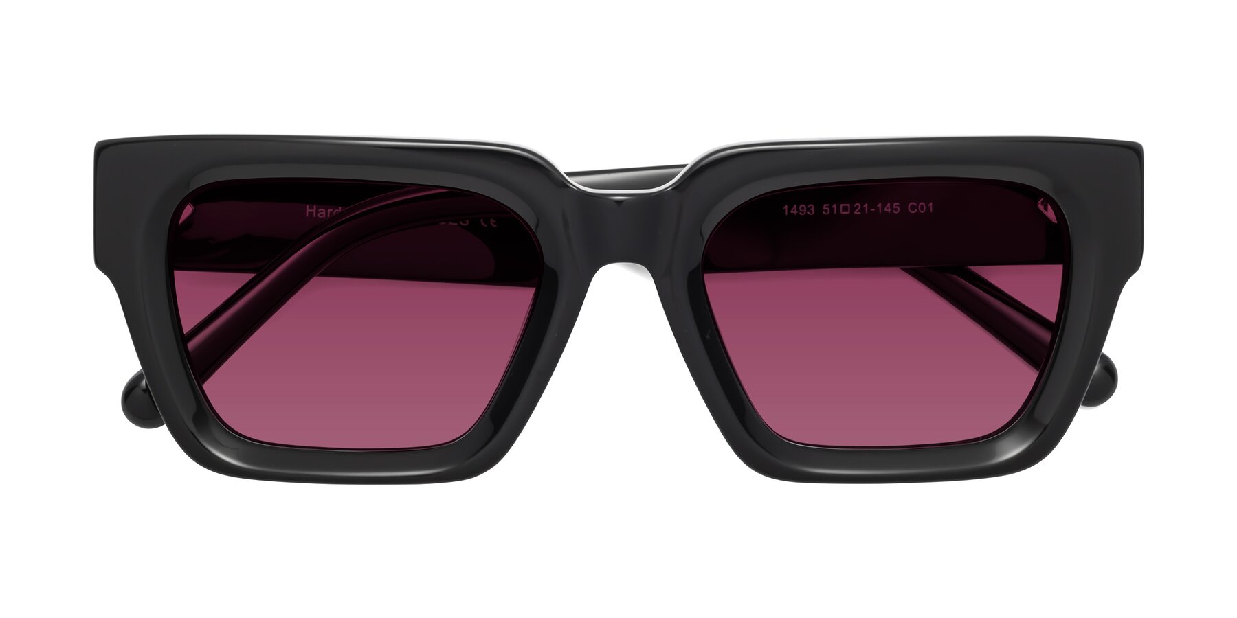 Folded Front of Hardy in Black with Wine Tinted Lenses