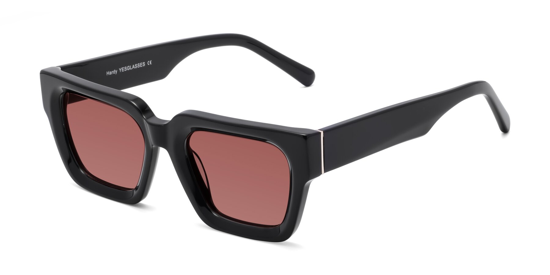 Angle of Hardy in Black with Garnet Tinted Lenses