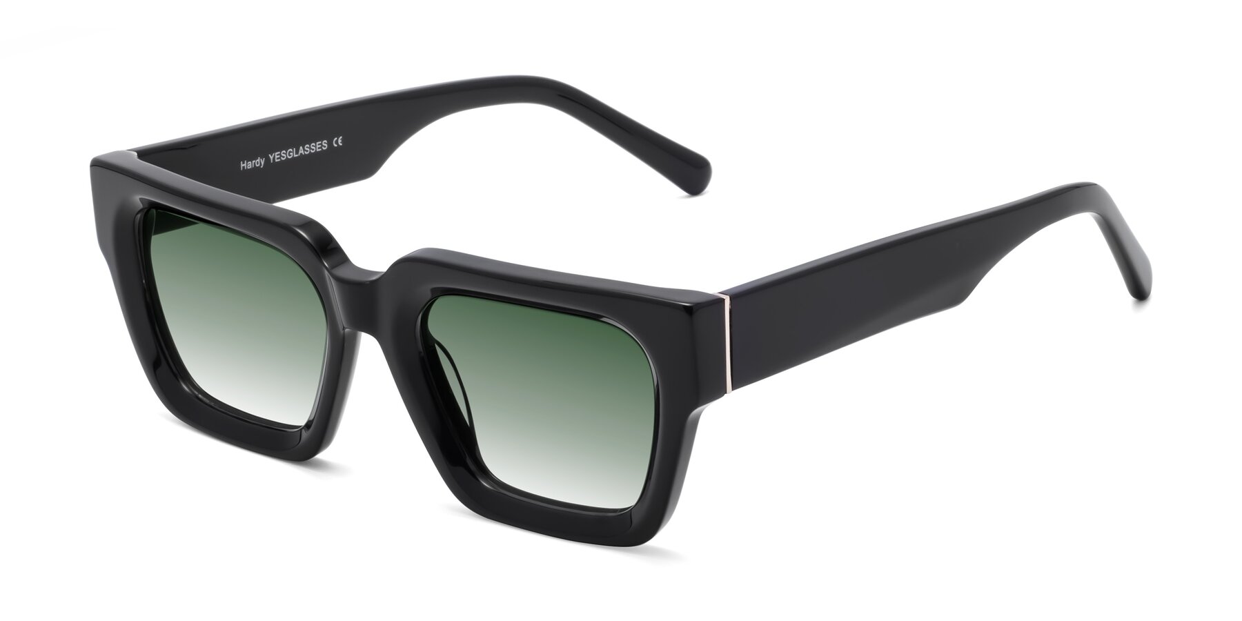 Angle of Hardy in Black with Green Gradient Lenses