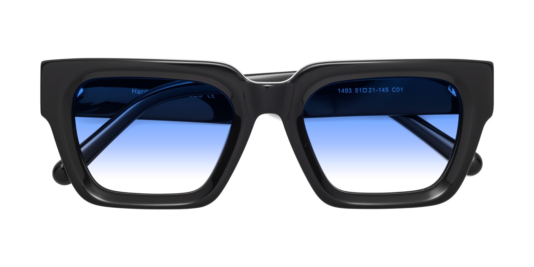 Folded Front of Hardy in Black with Blue Gradient Lenses