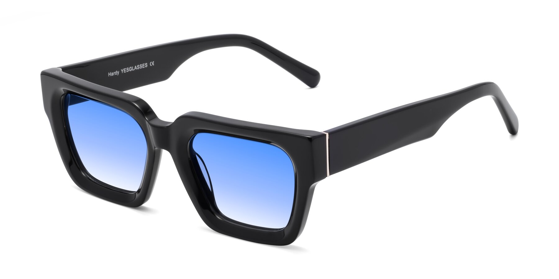 Angle of Hardy in Black with Blue Gradient Lenses