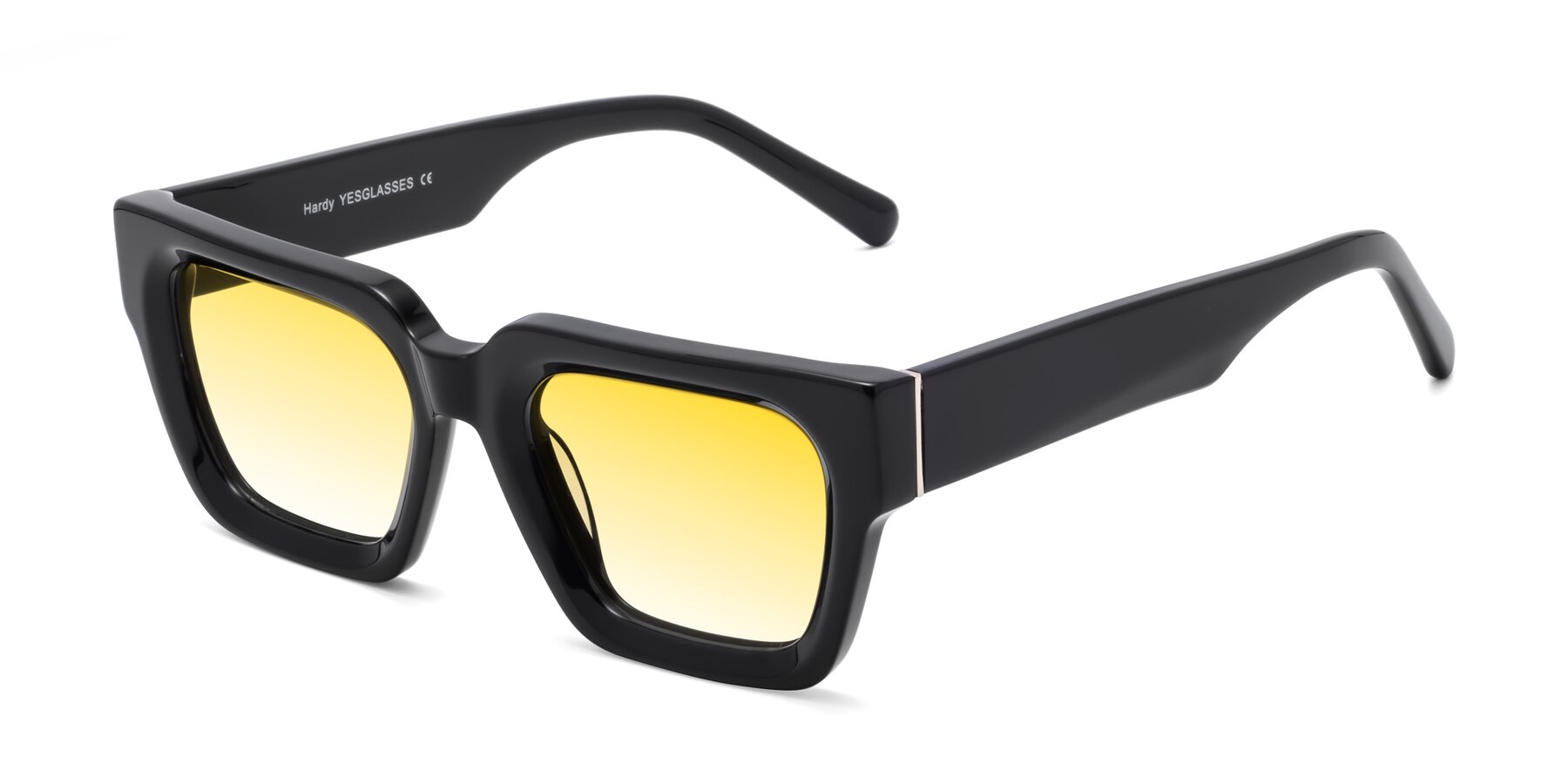 Angle of Hardy in Black with Yellow Gradient Lenses