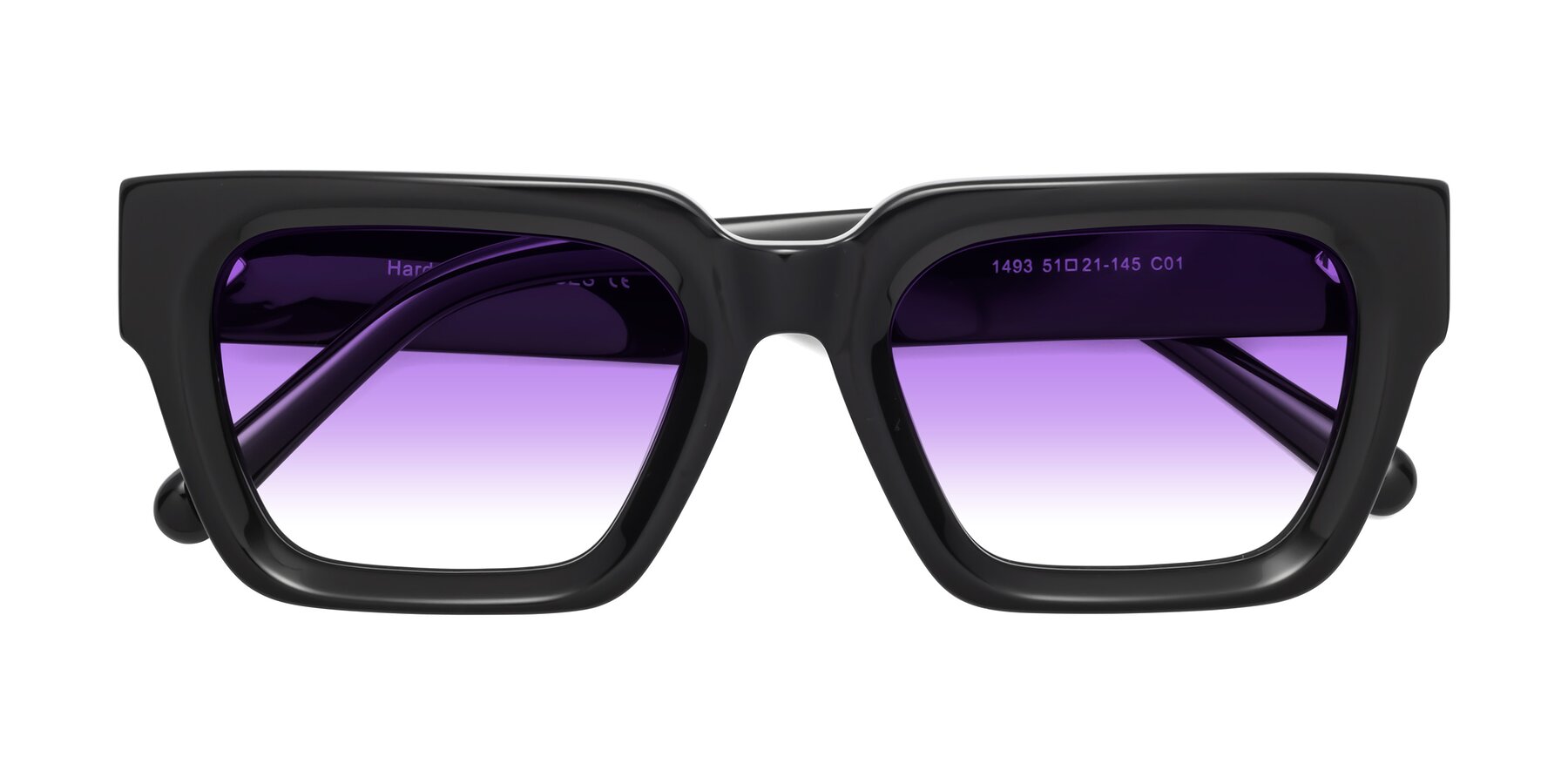 Folded Front of Hardy in Black with Purple Gradient Lenses