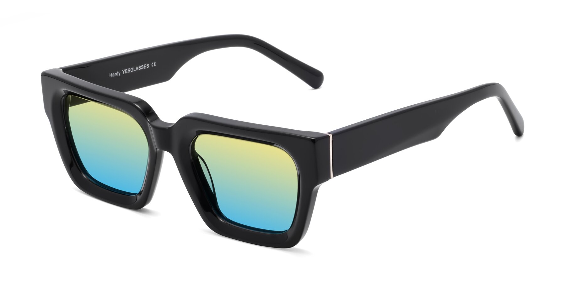 Angle of Hardy in Black with Yellow / Blue Gradient Lenses