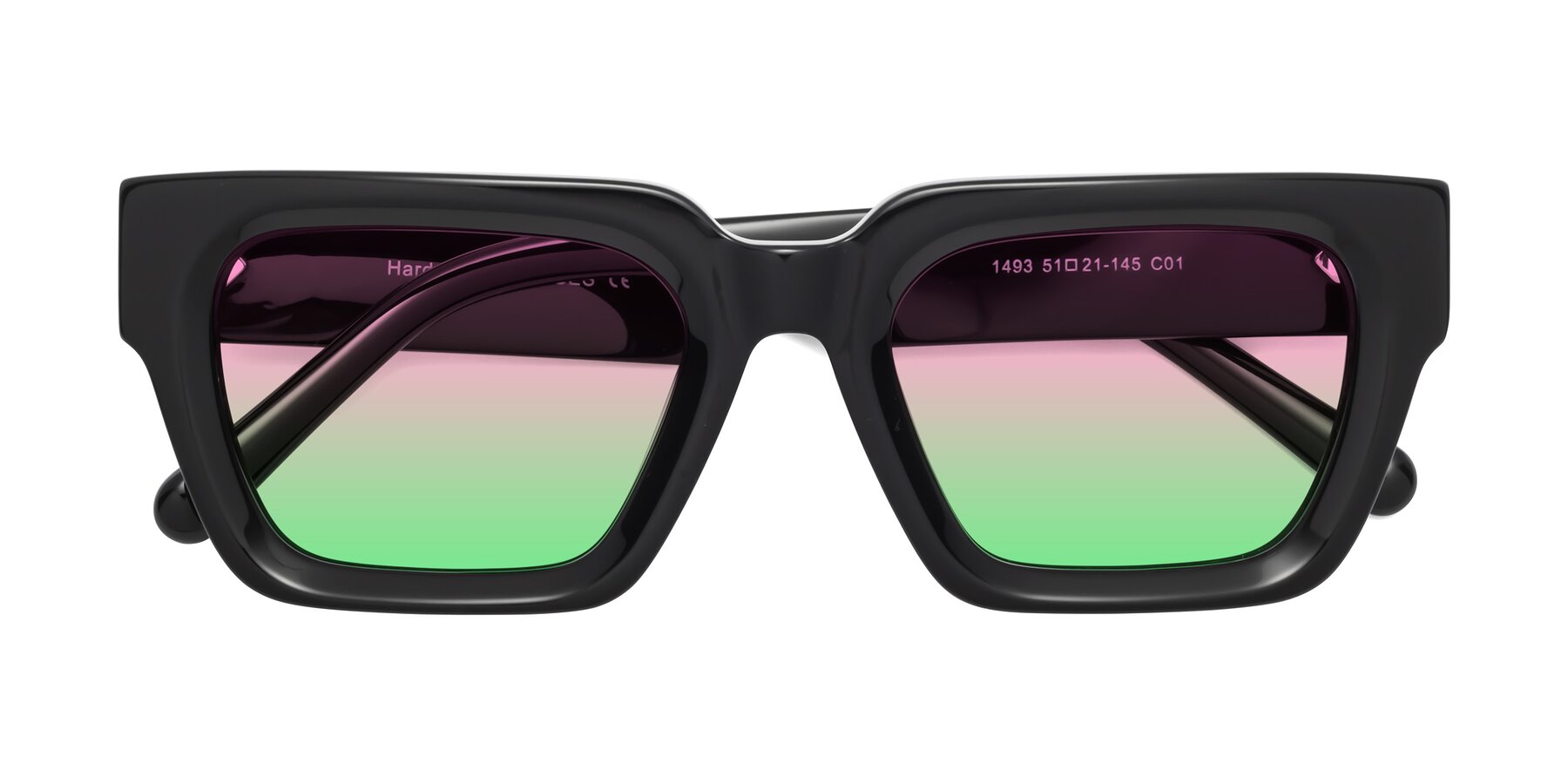 Folded Front of Hardy in Black with Pink / Green Gradient Lenses