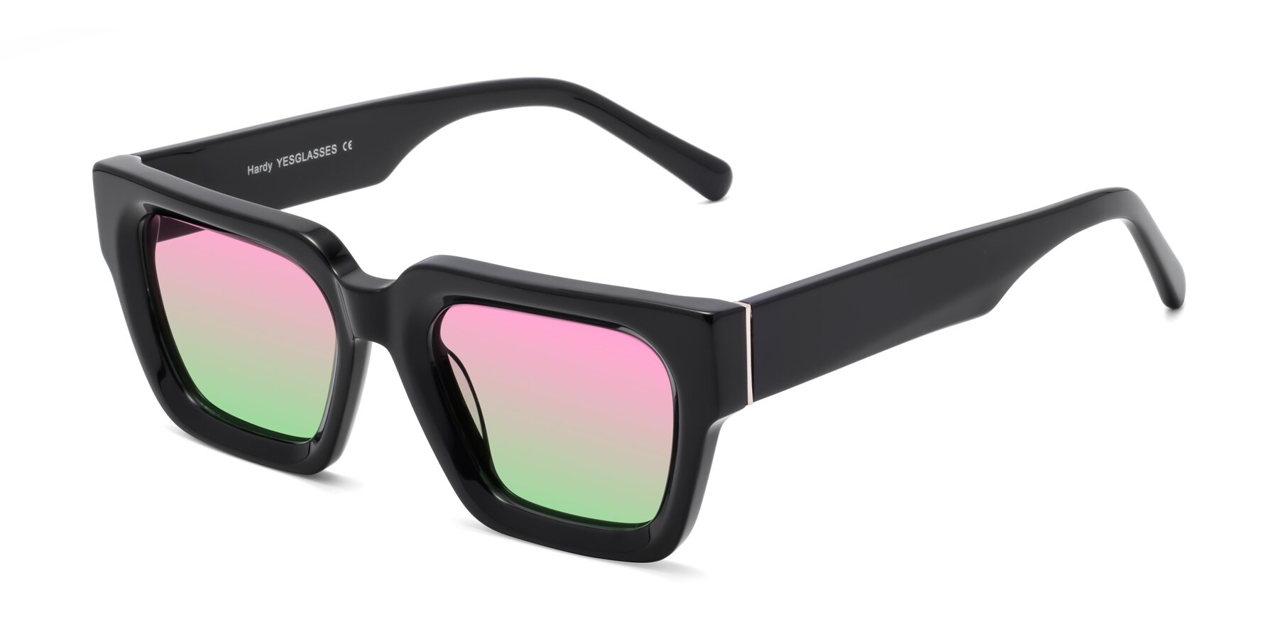 Angle of Hardy in Black with Pink / Green Gradient Lenses