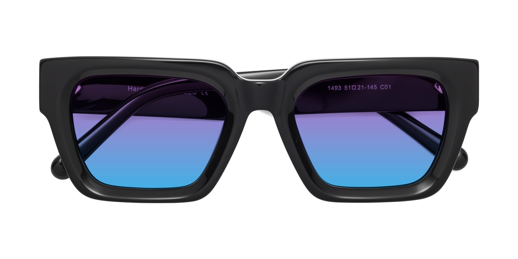 Folded Front of Hardy in Black with Purple / Blue Gradient Lenses