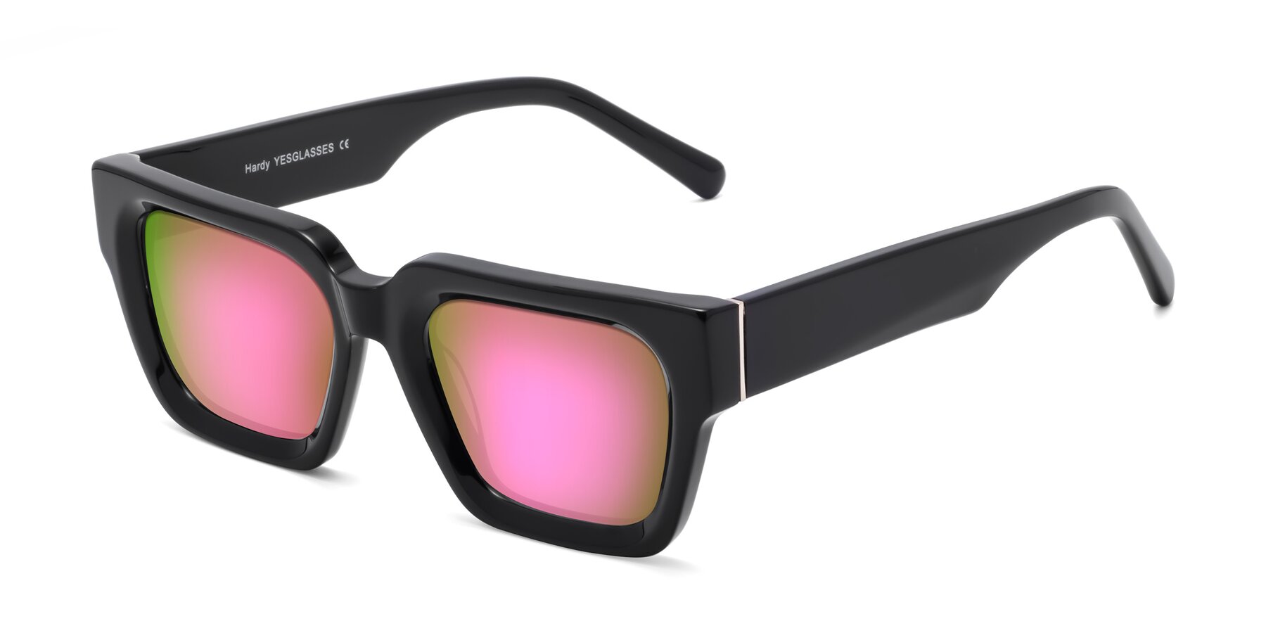 Angle of Hardy in Black with Pink Mirrored Lenses