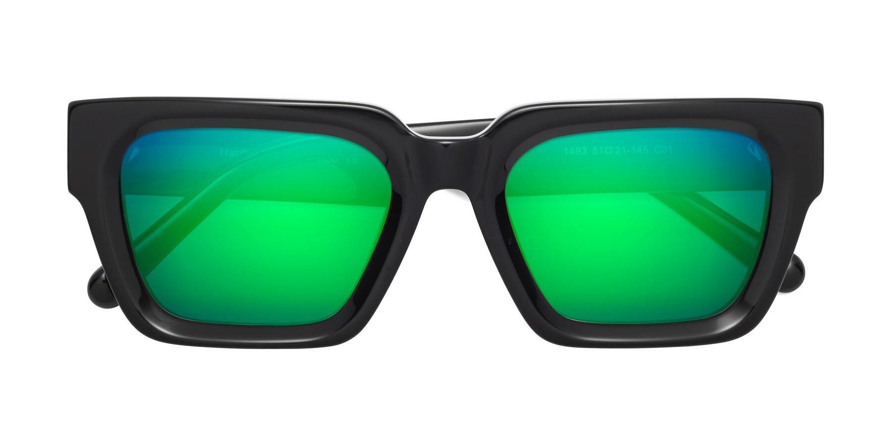 Folded Front of Hardy in Black with Green Mirrored Lenses
