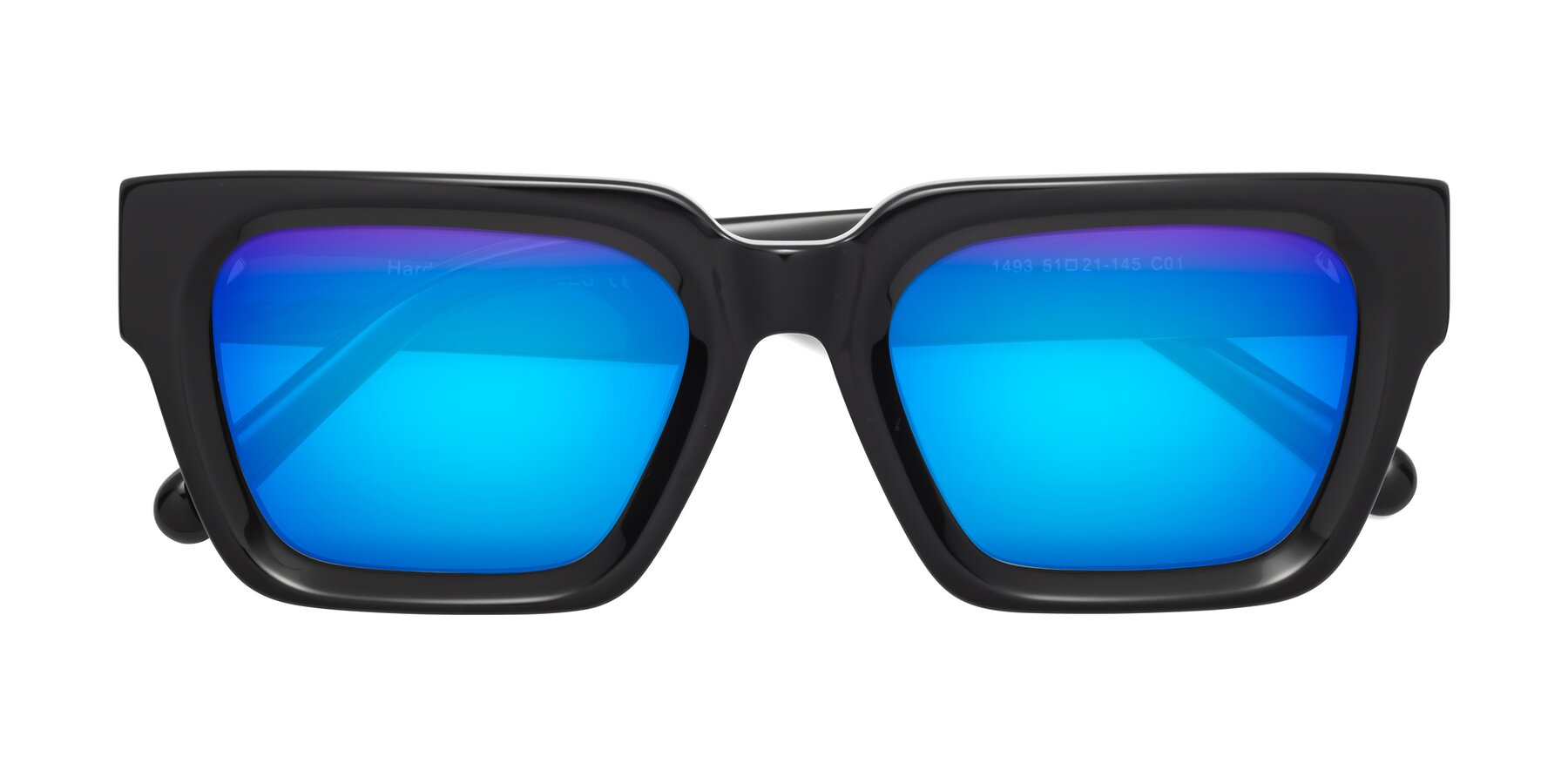 Folded Front of Hardy in Black with Blue Mirrored Lenses