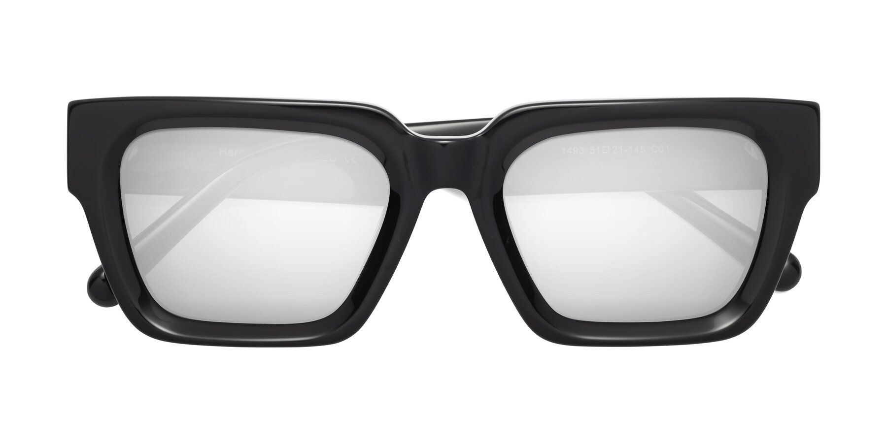 Folded Front of Hardy in Black with Silver Mirrored Lenses