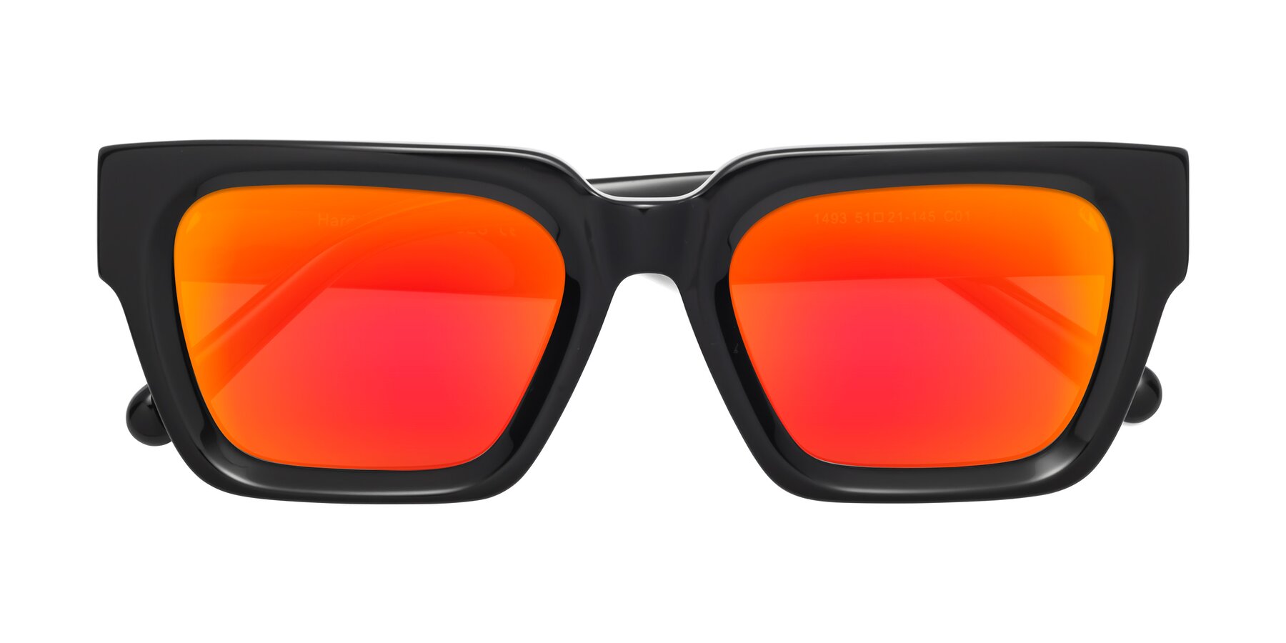 Folded Front of Hardy in Black with Red Gold Mirrored Lenses