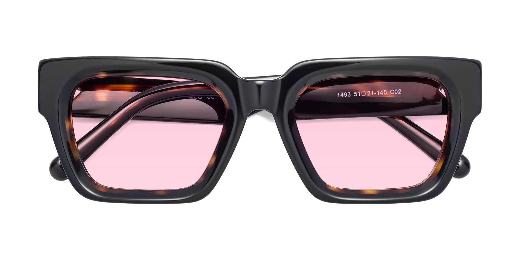 Folded Front of Hardy in Tortoise with Light Pink Tinted Lenses