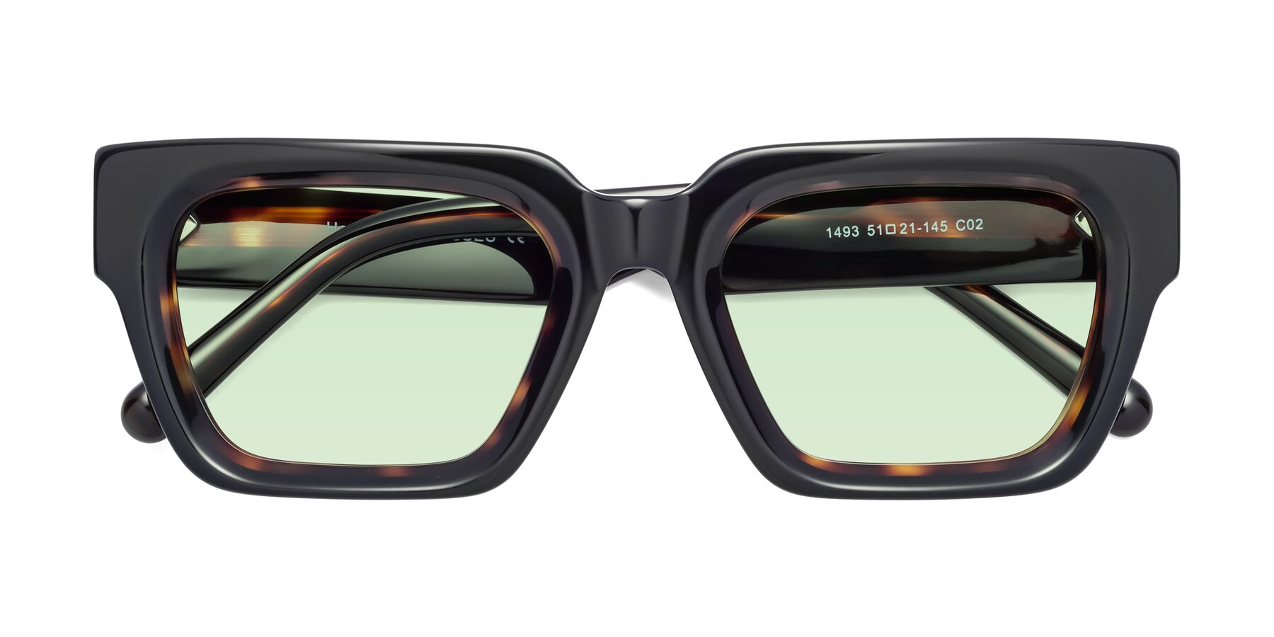 Folded Front of Hardy in Tortoise with Light Green Tinted Lenses
