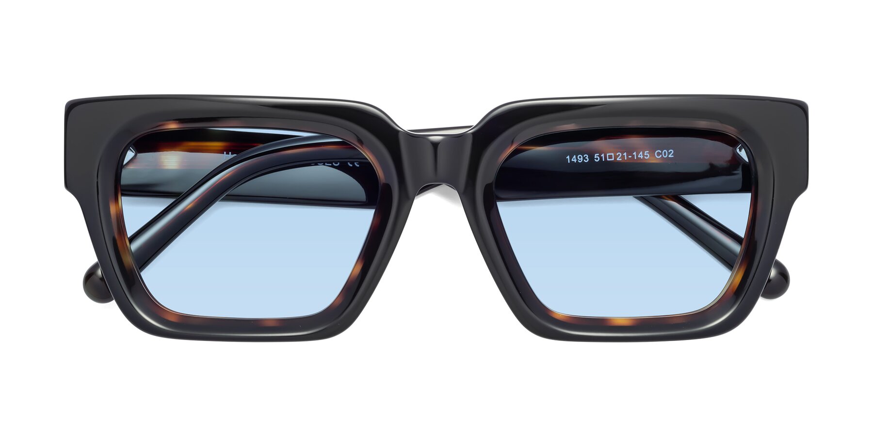 Folded Front of Hardy in Tortoise with Light Blue Tinted Lenses