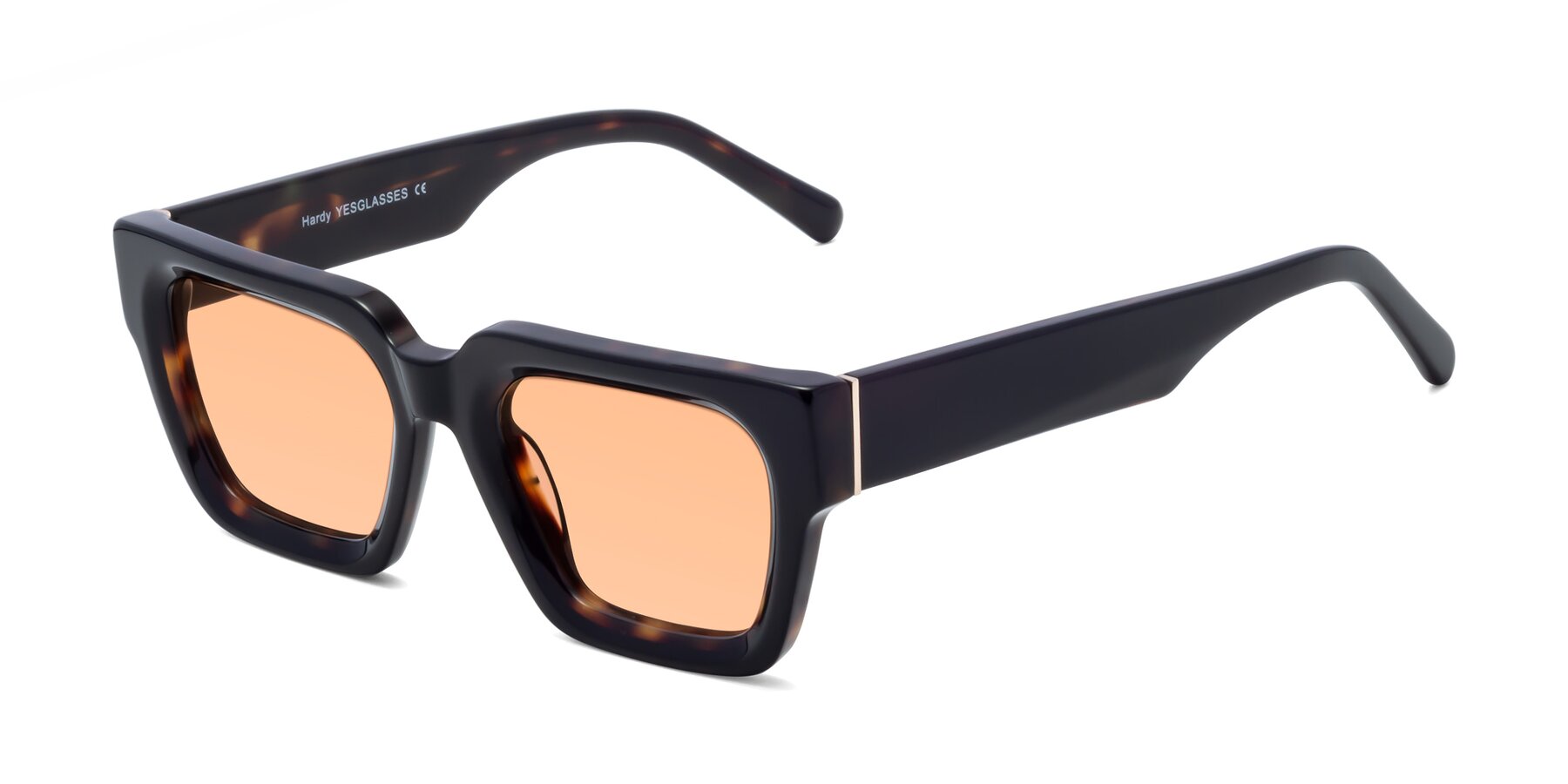 Angle of Hardy in Tortoise with Light Orange Tinted Lenses