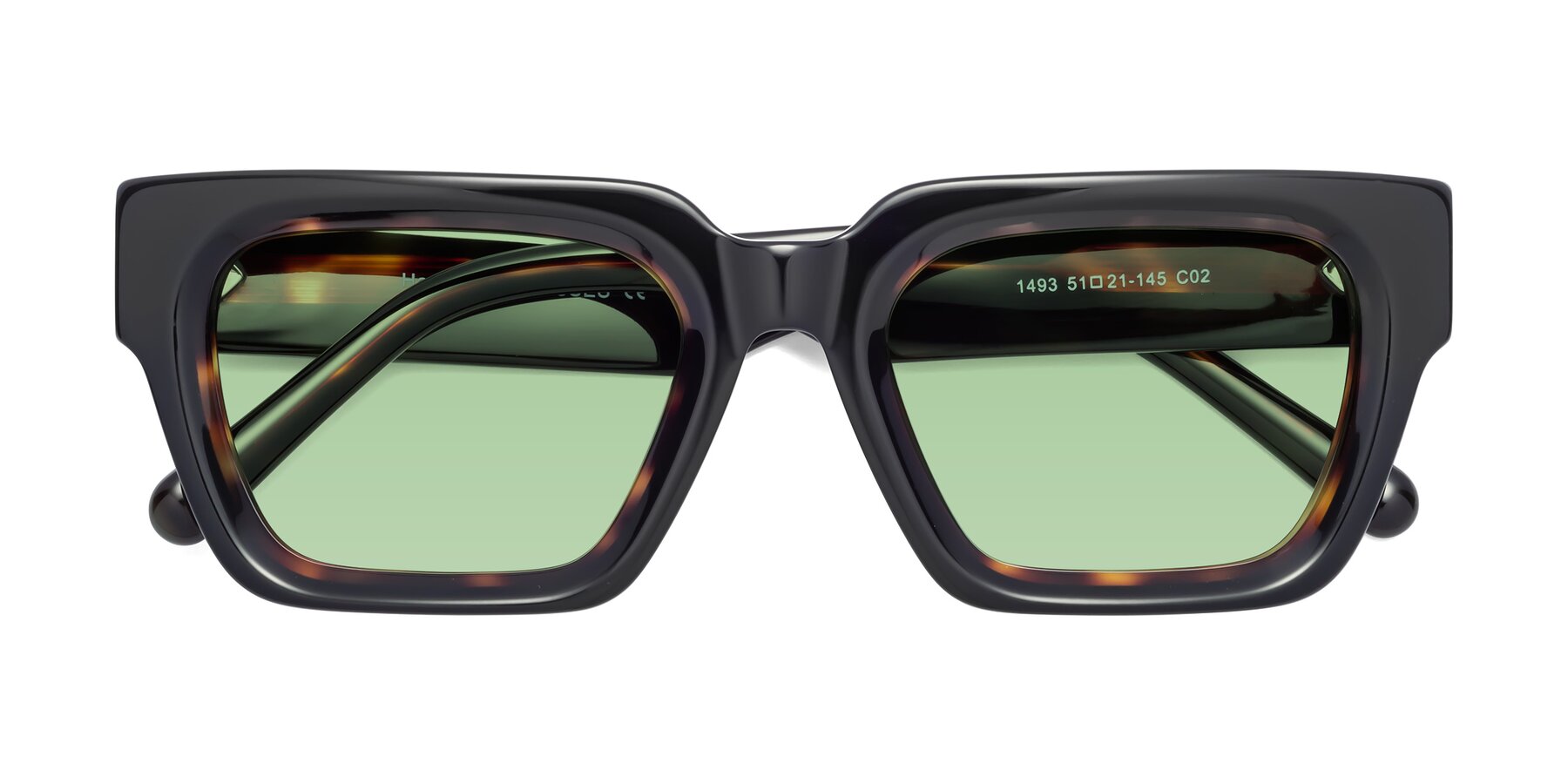 Folded Front of Hardy in Tortoise with Medium Green Tinted Lenses