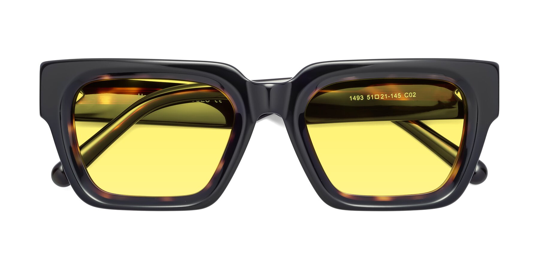 Folded Front of Hardy in Tortoise with Medium Yellow Tinted Lenses