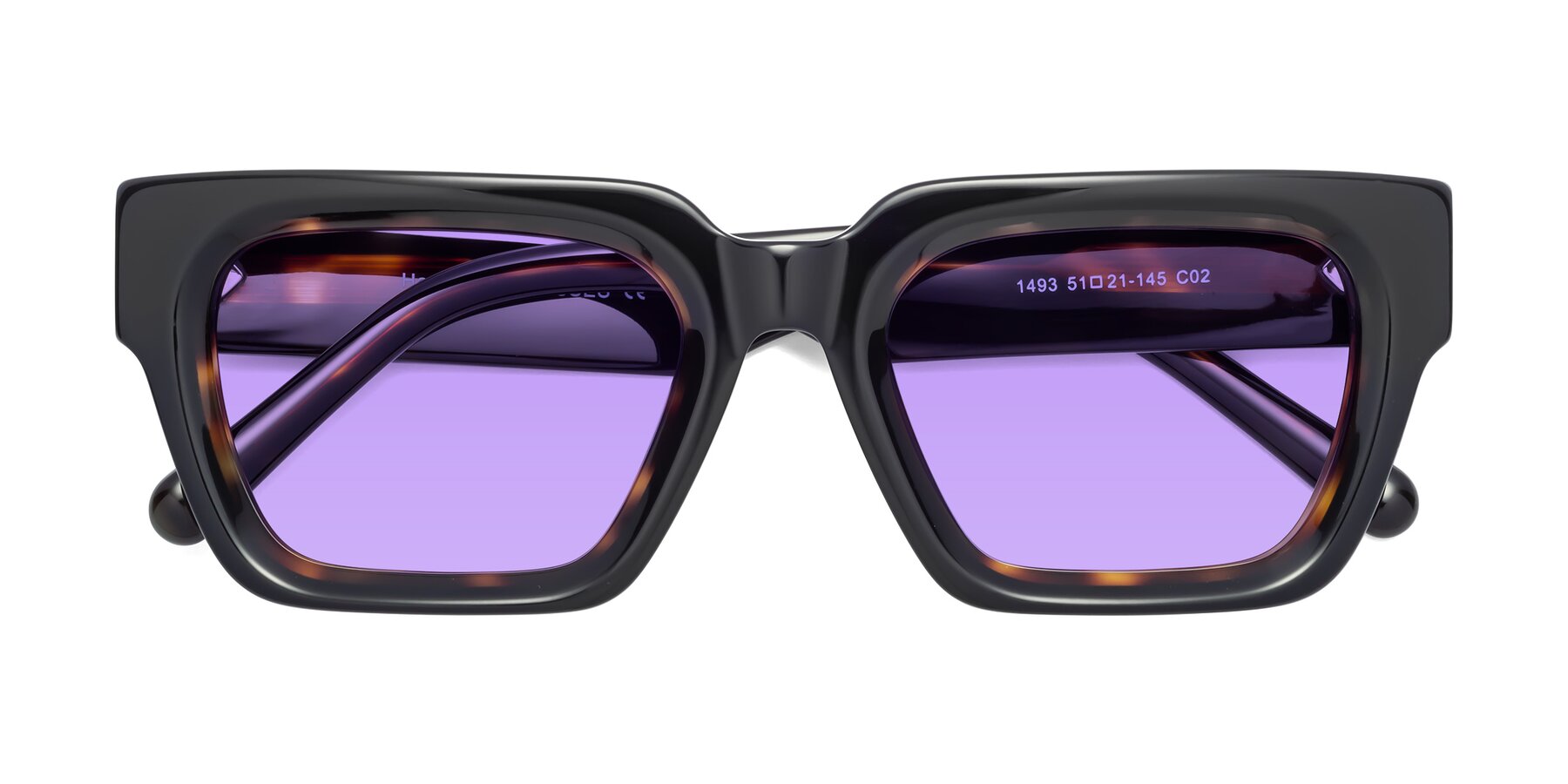 Folded Front of Hardy in Tortoise with Medium Purple Tinted Lenses