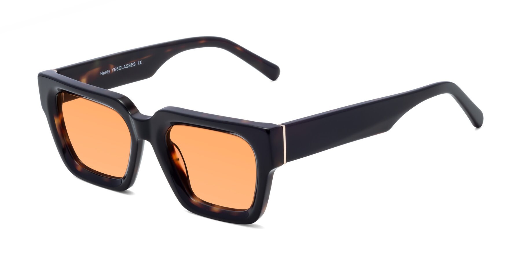 Angle of Hardy in Tortoise with Medium Orange Tinted Lenses