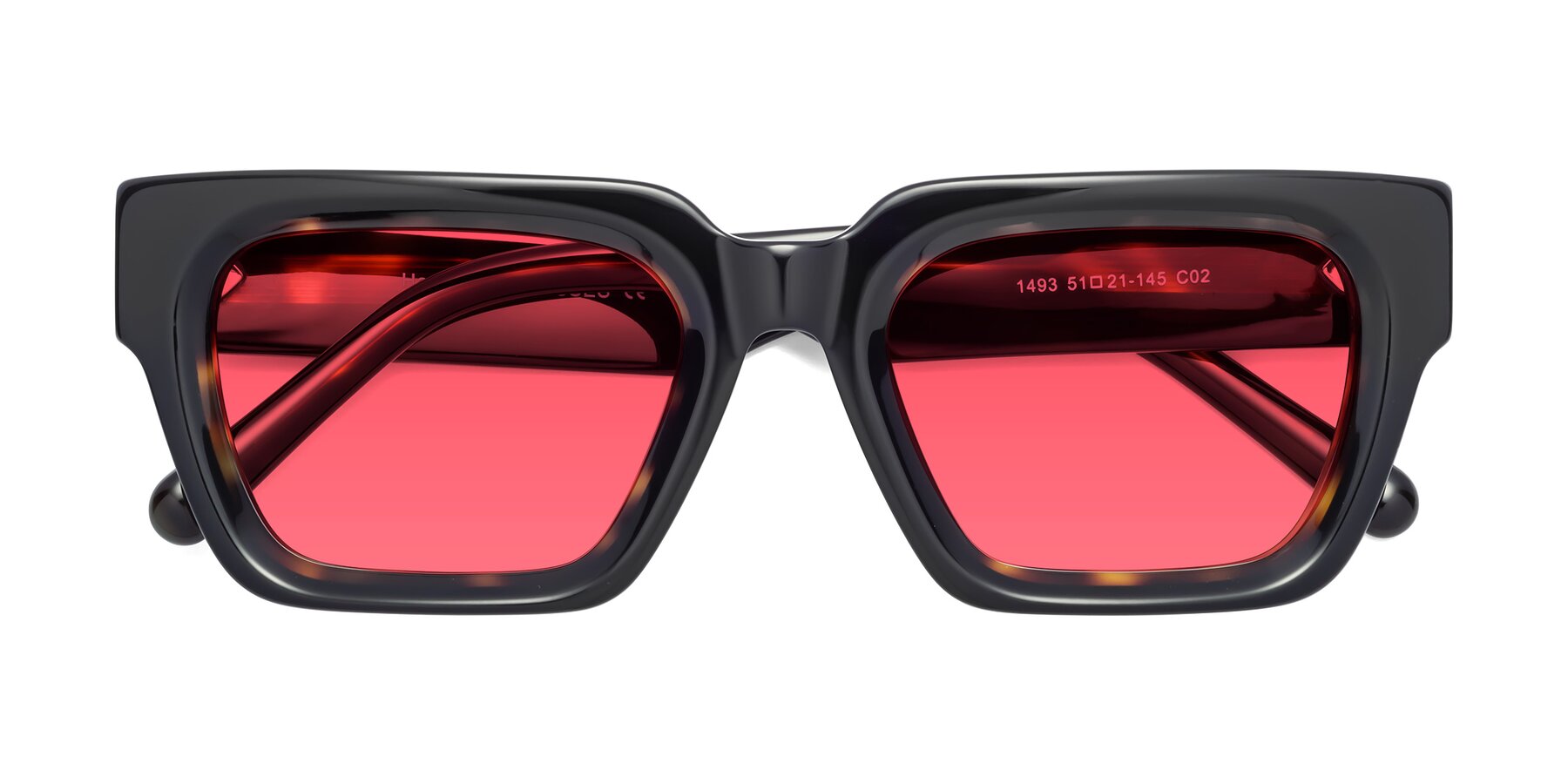 Folded Front of Hardy in Tortoise with Red Tinted Lenses