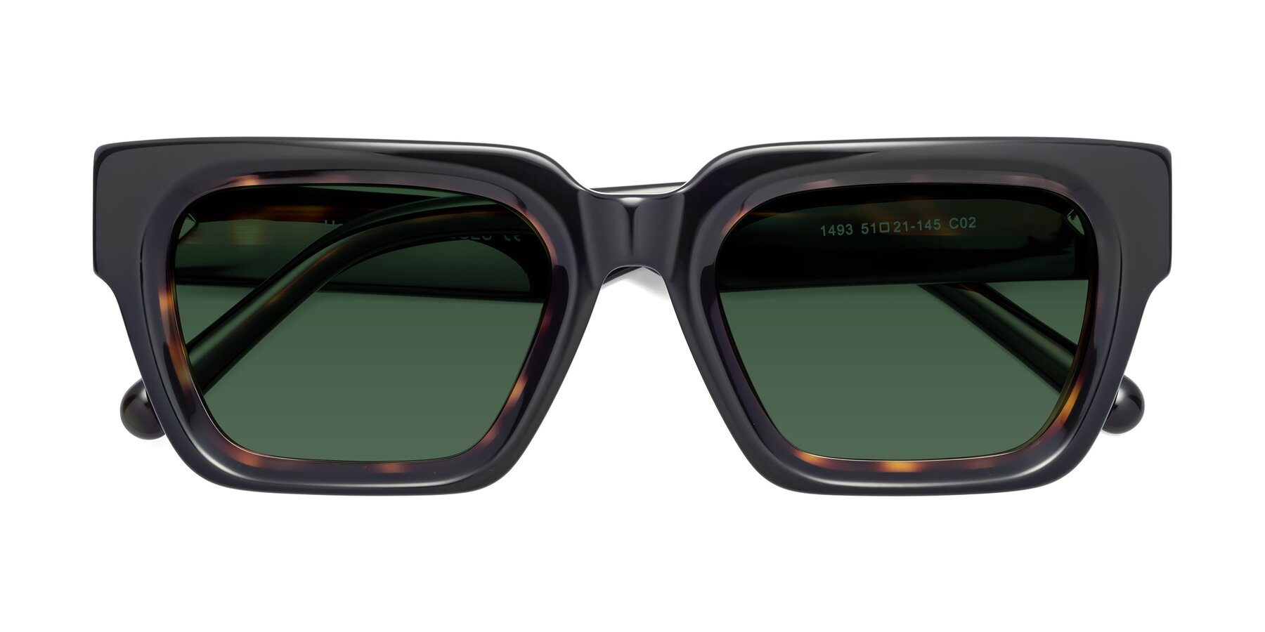 Folded Front of Hardy in Tortoise with Green Tinted Lenses