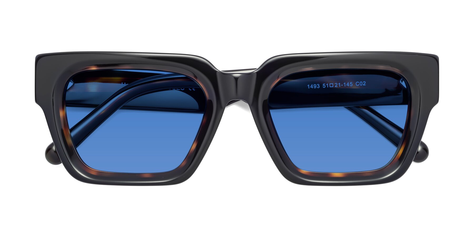 Folded Front of Hardy in Tortoise with Blue Tinted Lenses