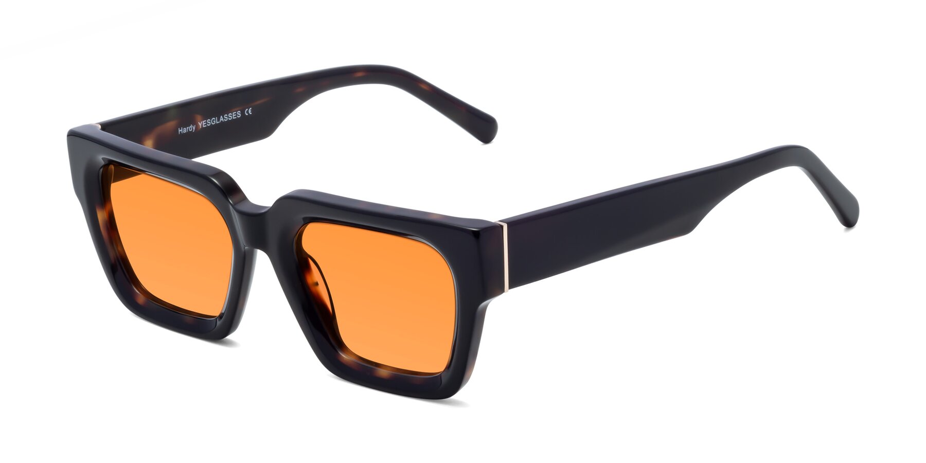 Angle of Hardy in Tortoise with Orange Tinted Lenses