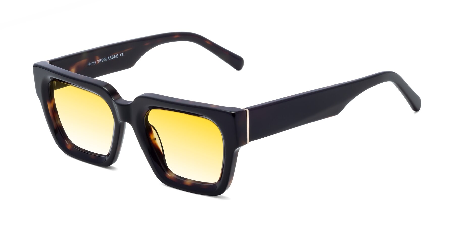 Angle of Hardy in Tortoise with Yellow Gradient Lenses