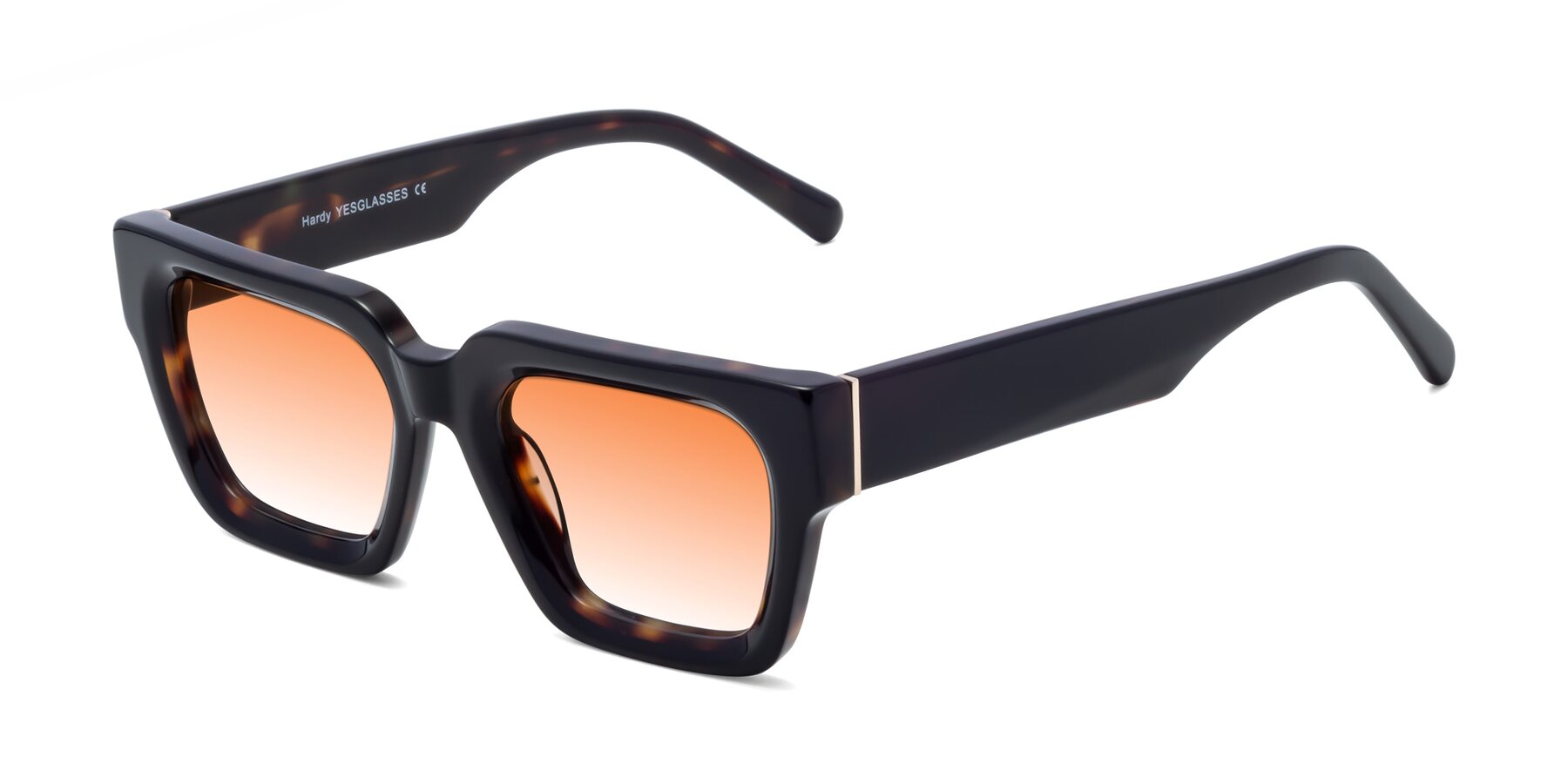 Angle of Hardy in Tortoise with Orange Gradient Lenses