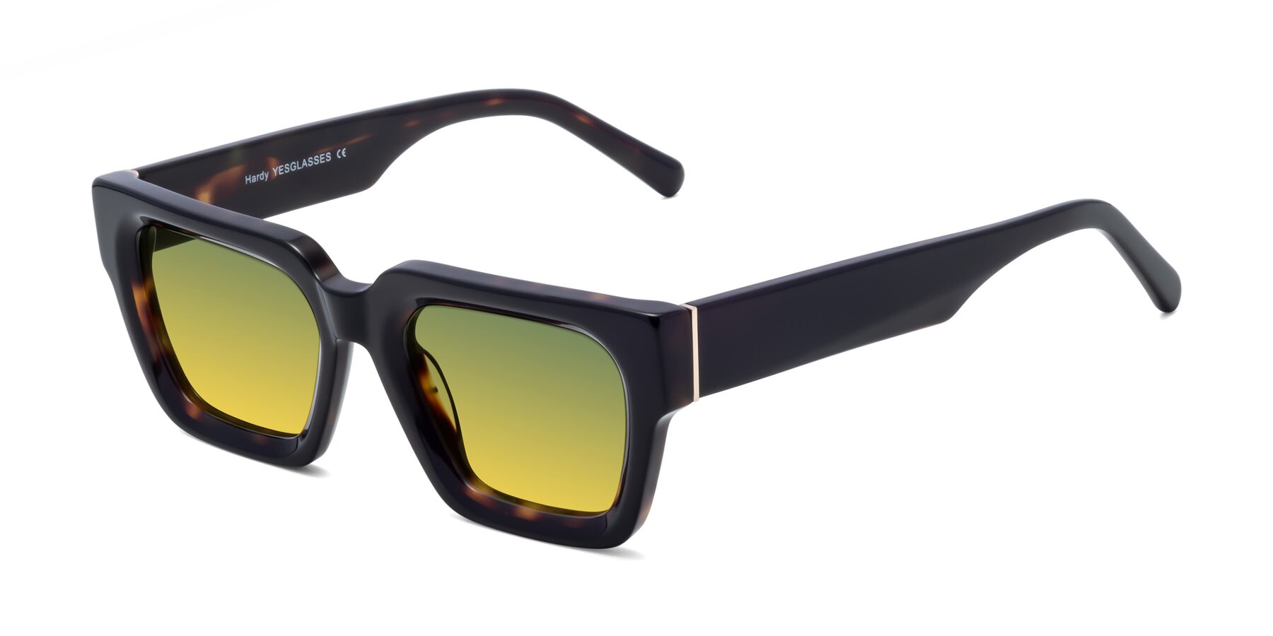 Angle of Hardy in Tortoise with Green / Yellow Gradient Lenses