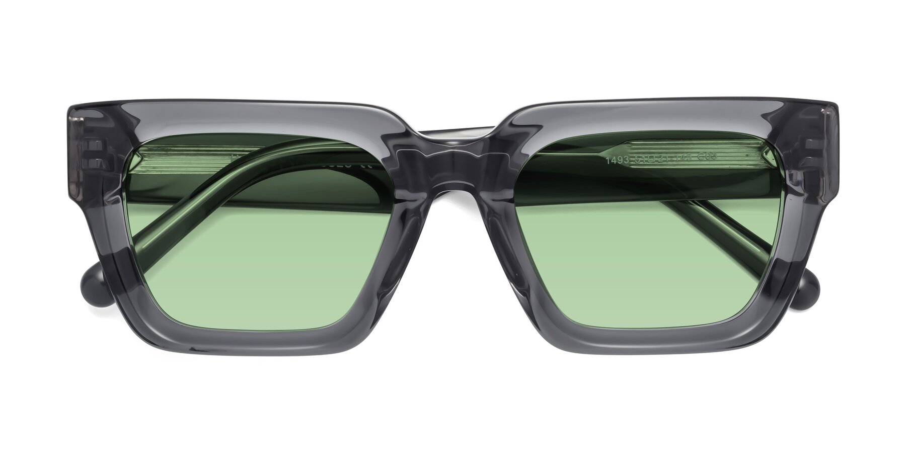 Folded Front of Hardy in Translucent Gray with Medium Green Tinted Lenses
