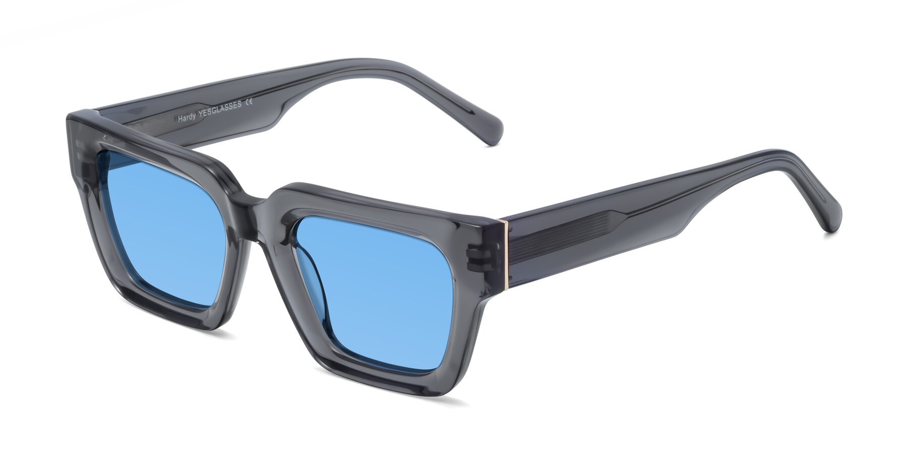 Angle of Hardy in Translucent Gray with Medium Blue Tinted Lenses