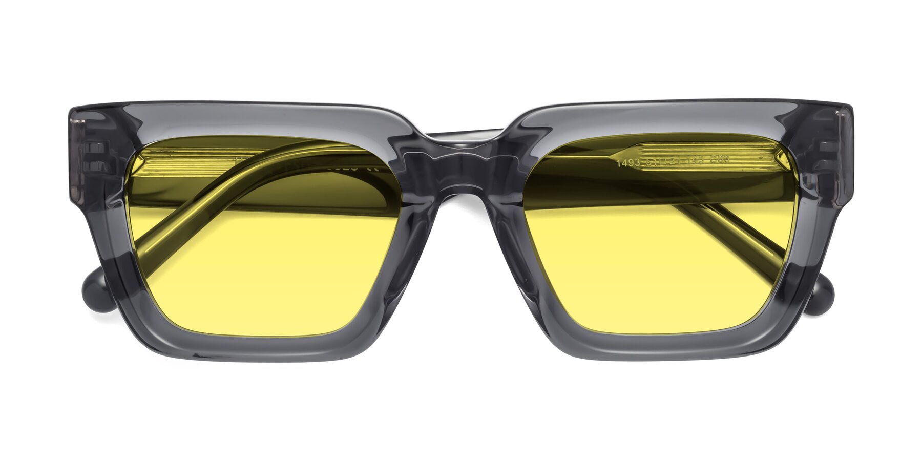 Folded Front of Hardy in Translucent Gray with Medium Yellow Tinted Lenses