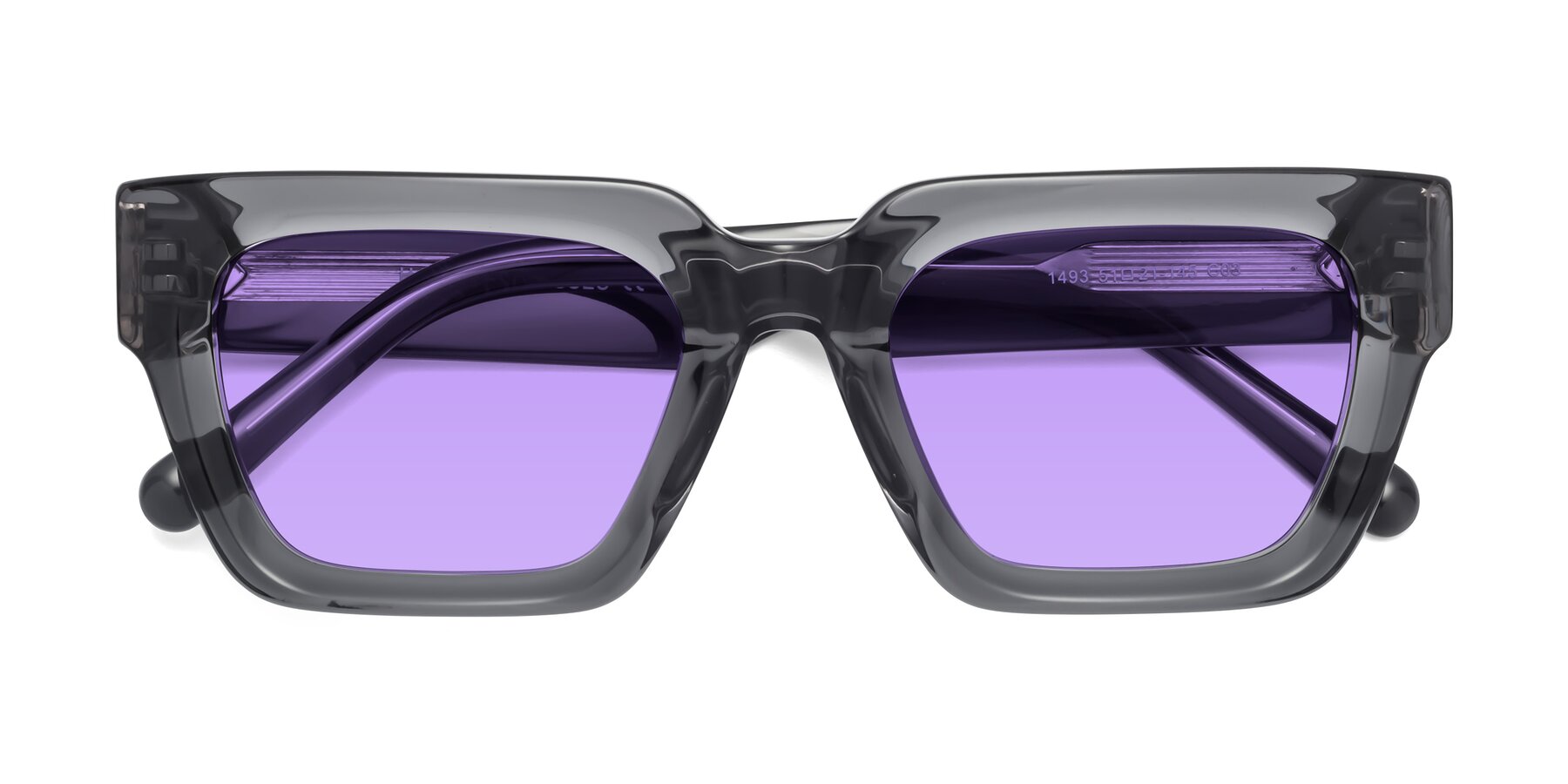 Folded Front of Hardy in Translucent Gray with Medium Purple Tinted Lenses
