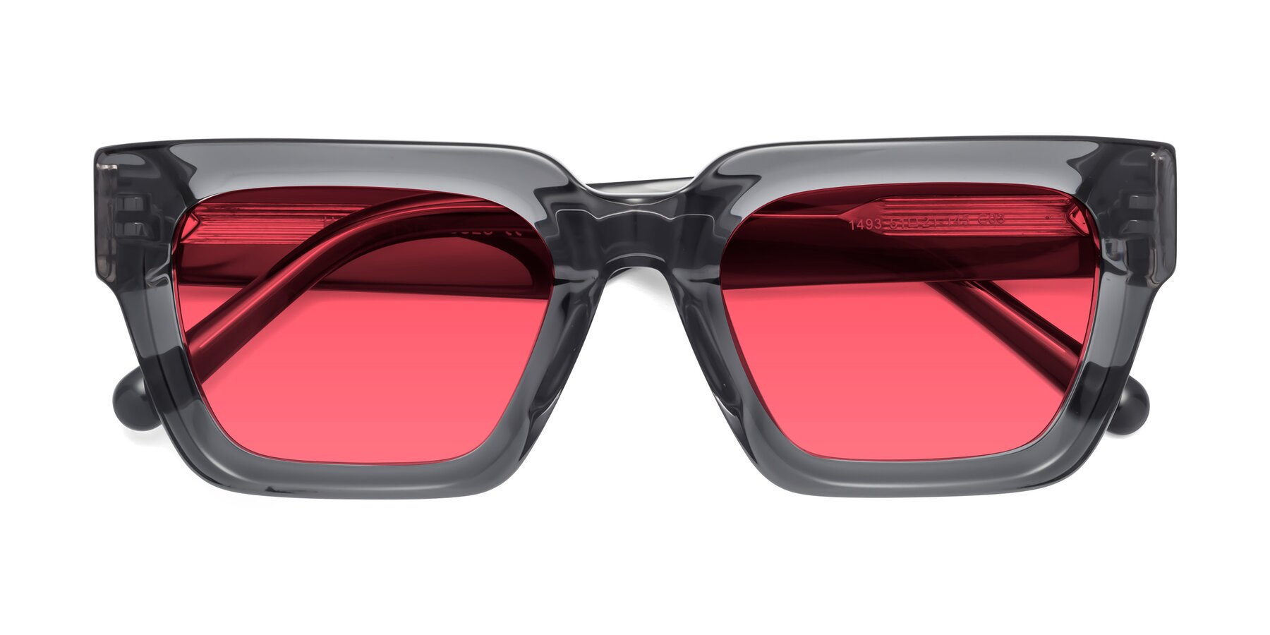 Folded Front of Hardy in Translucent Gray with Red Tinted Lenses